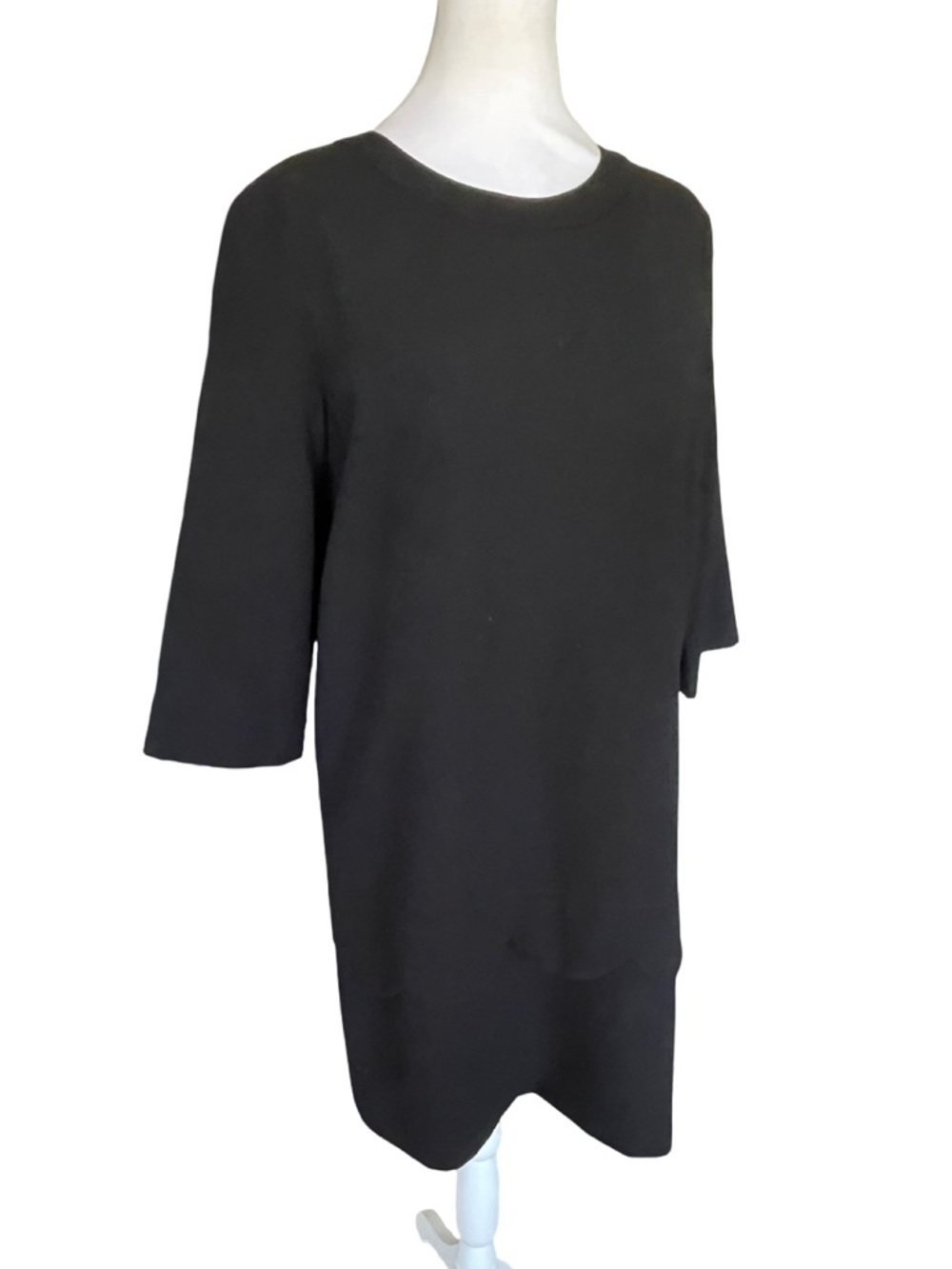 Kate Spade Black Scallop Hem Shift Dress 3/4 Sleeve LBD Minimalist Size 4 - Picture 5 of 13